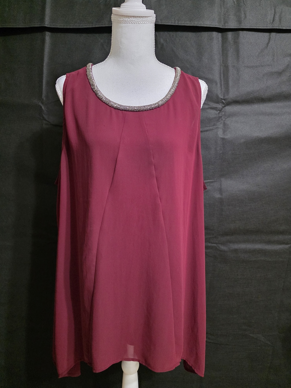 Alfani Beaded-Neck Sleeveless Tunic in Berry